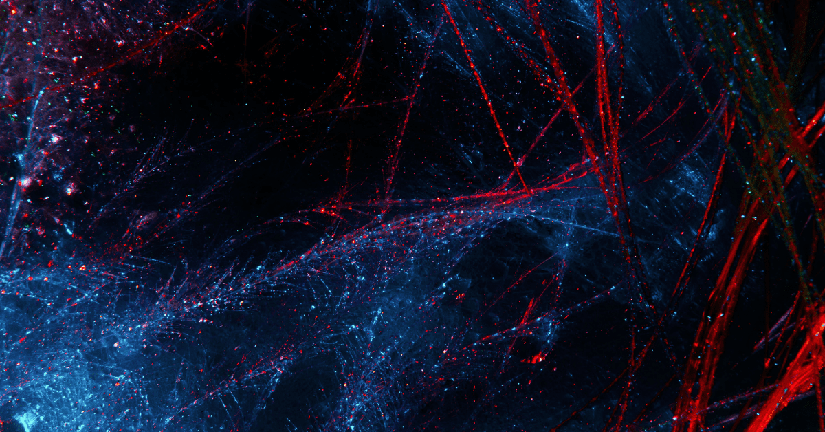 red and blue lines of paint, similar to a neural structure