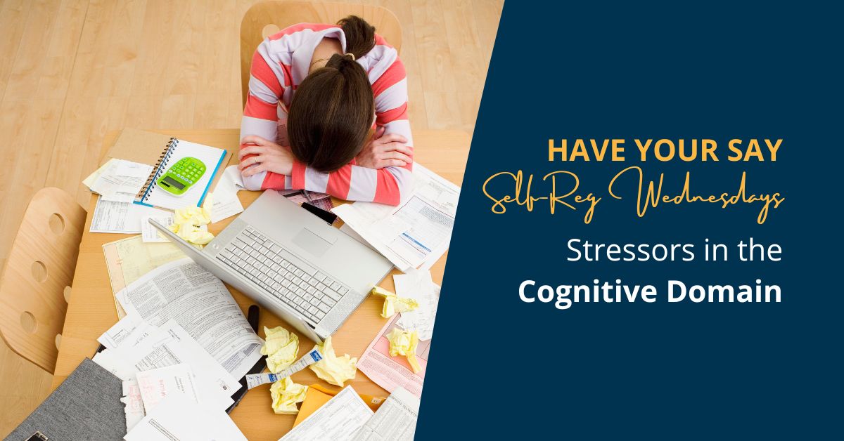 Have your say Wednesday: Cognitive Domain Image of person with papers all over desk and head down in arms.