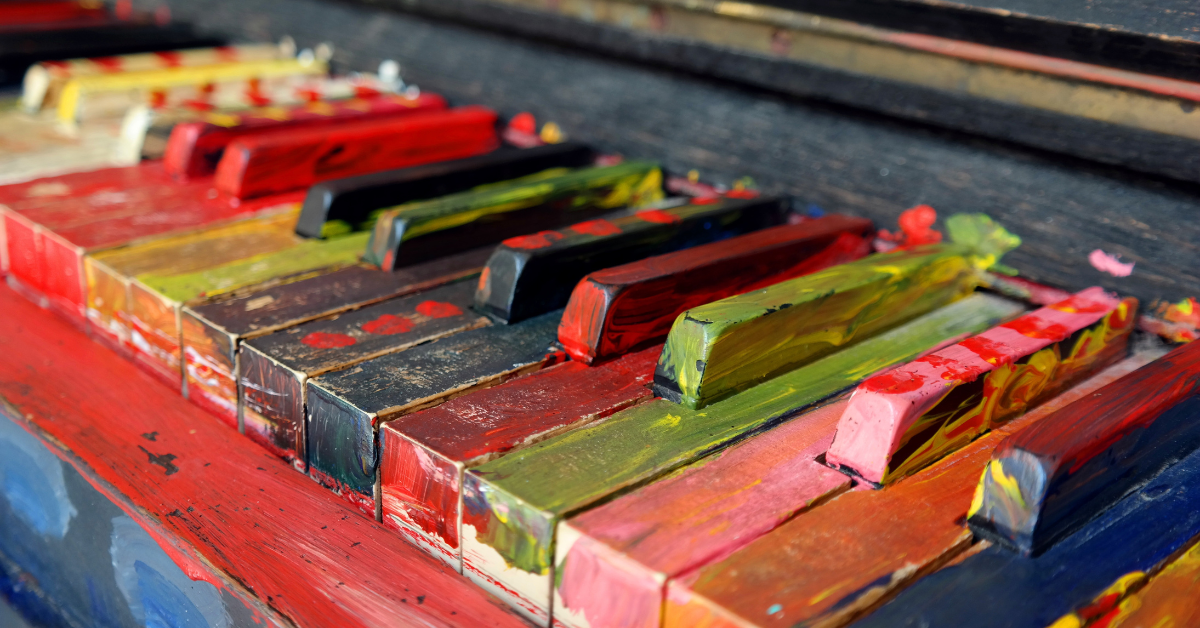 piano keys all painted different colours