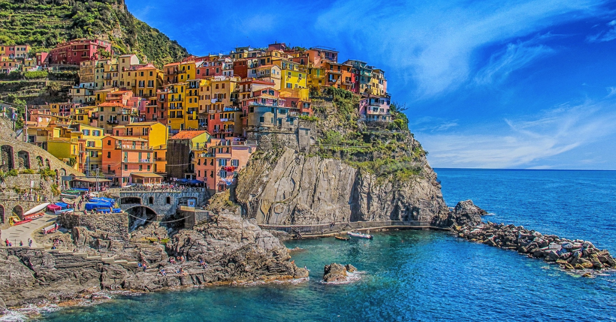 Colourful Mediterranean village perched on a hillside