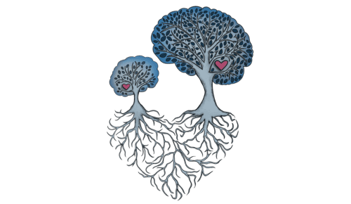 One big brain and one little brain facing one another