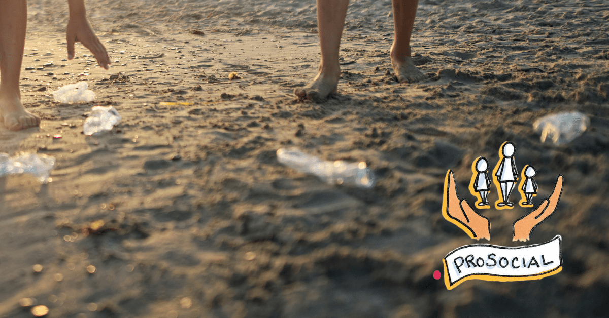 prosocial domain kids picking up litter on a beach