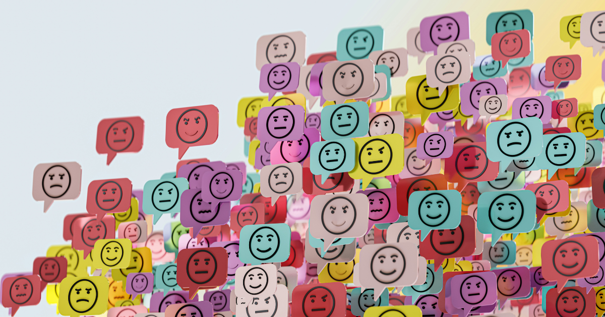 colourful speech bubbles with faces